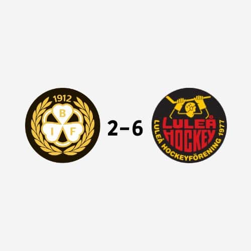 Loggor för Brynäs och Luleå hockey. Brynäs logga visas först. Mellan loggorna står resultatet 2-6.
